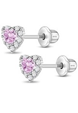 good-looking 5mm pink cubic zirconia heart baby birthstone earrings
